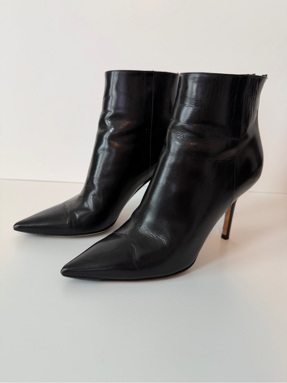 Jimmy Choo Black Leather Pointed Toe Stiletto Ankle Boots – 37 / US 7